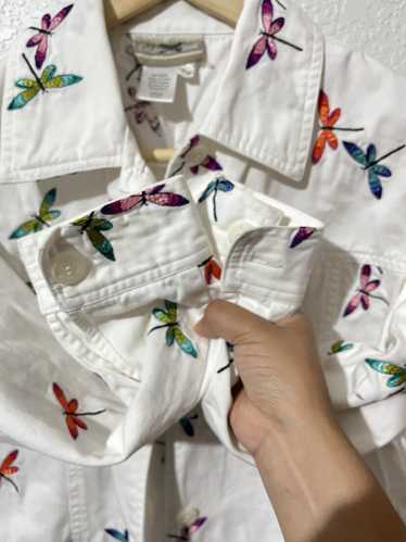 Coldwater Creek White Denim Jacket Dragonflies