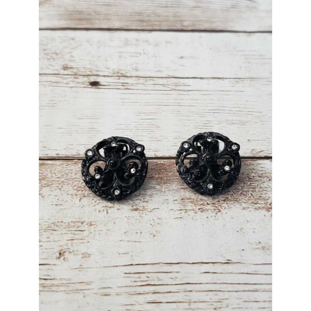 Other Vintage Clip On Earrings Black & Clear Gem … - image 2