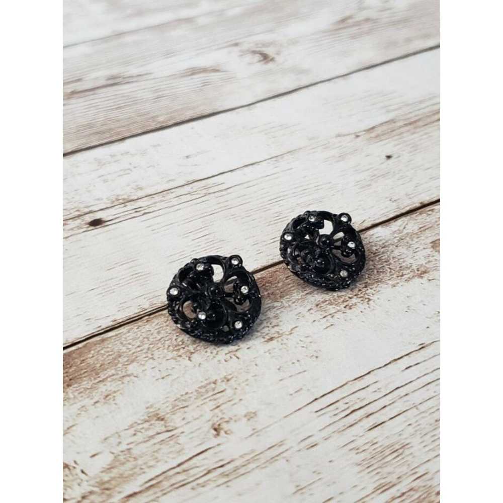 Other Vintage Clip On Earrings Black & Clear Gem … - image 3