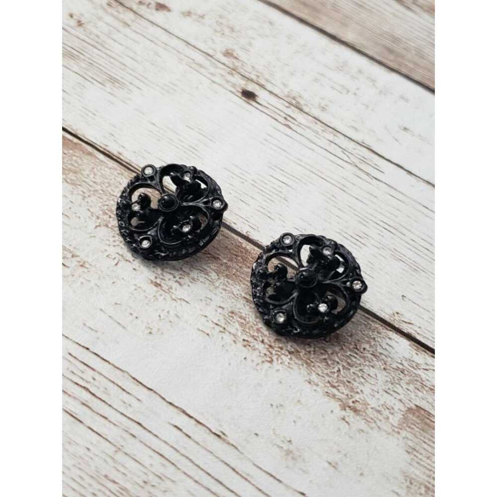 Other Vintage Clip On Earrings Black & Clear Gem … - image 4