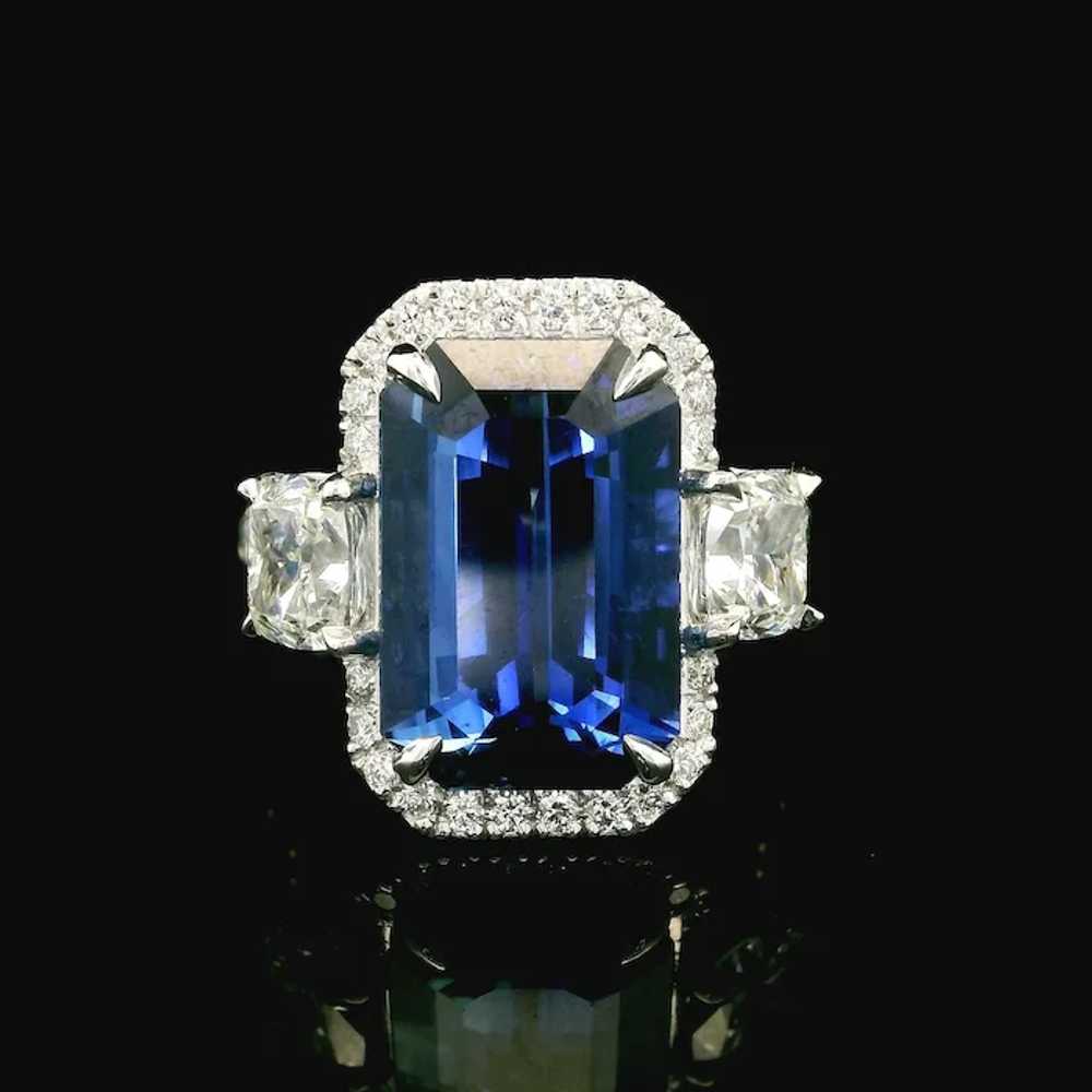 Platinum GIA 10.19ctw Elongated Emerald Cut Sapph… - image 2