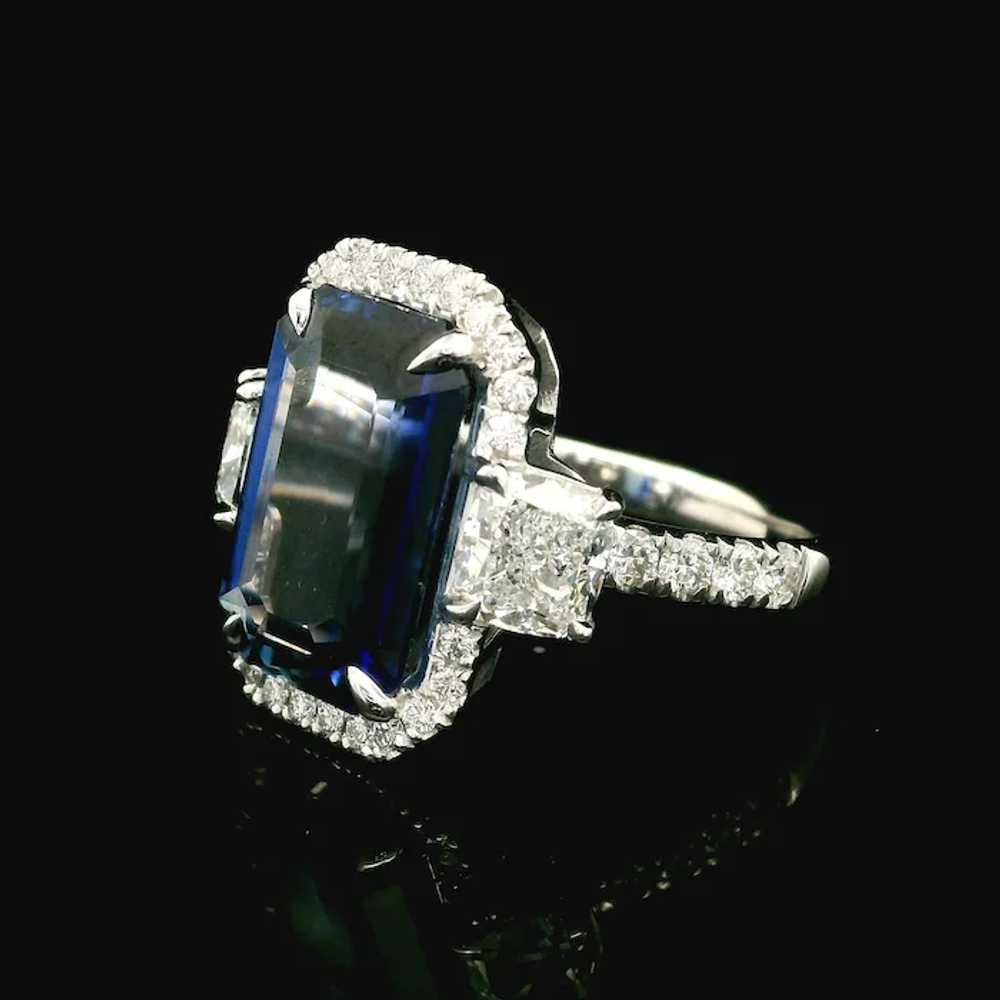 Platinum GIA 10.19ctw Elongated Emerald Cut Sapph… - image 6