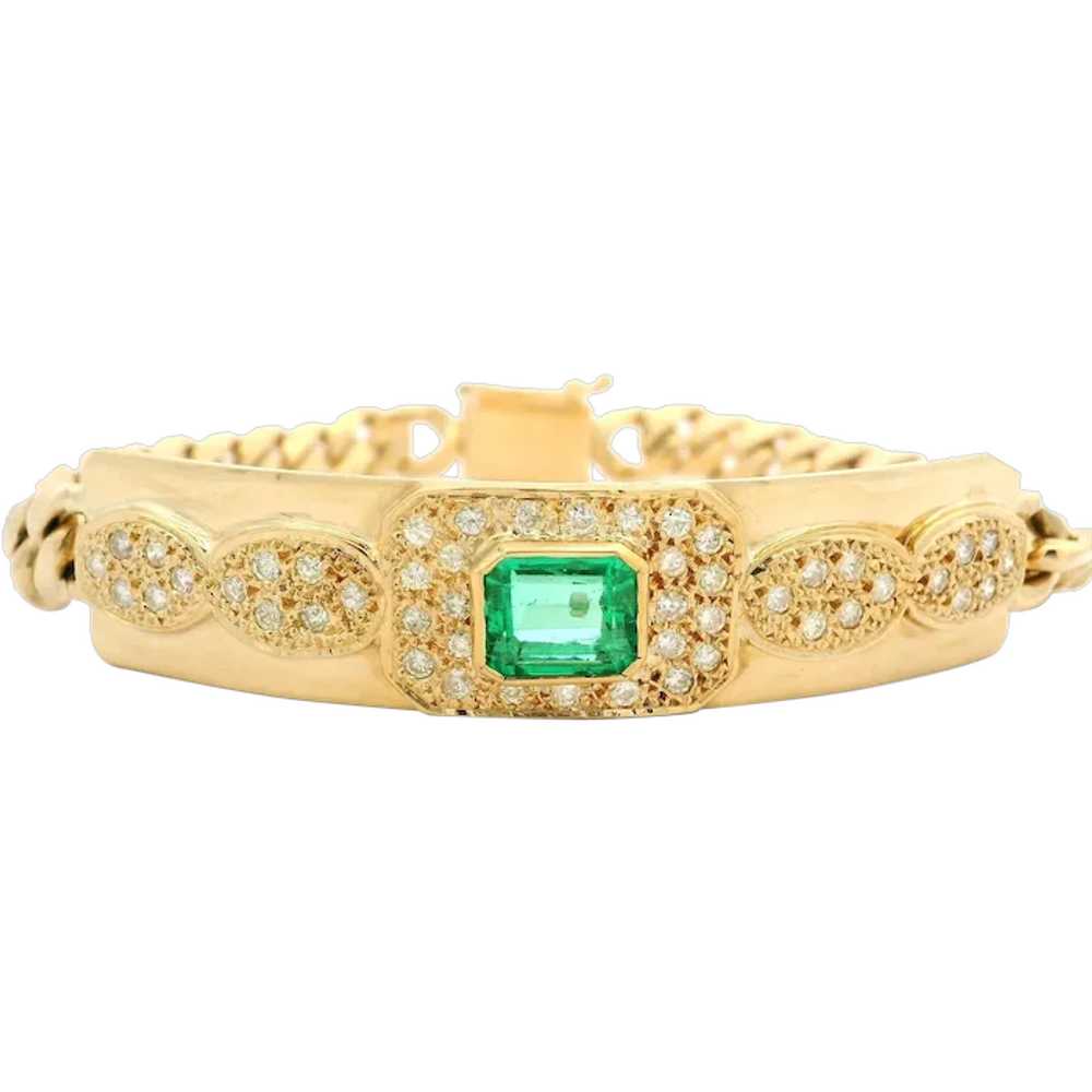 Unisex 18k Gold GIA 2.50ctw Colombian Emerald & D… - image 1