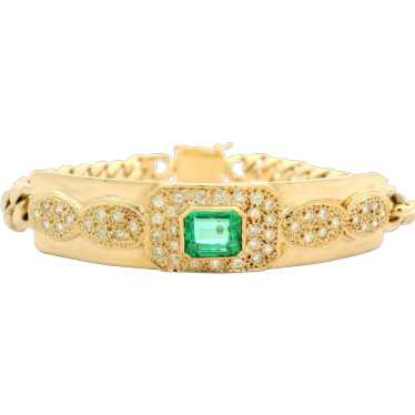 Unisex 18k Gold GIA 2.50ctw Colombian Emerald & D… - image 1