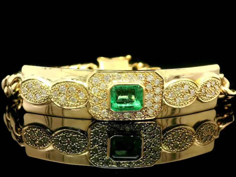 Unisex 18k Gold GIA 2.50ctw Colombian Emerald & D… - image 2