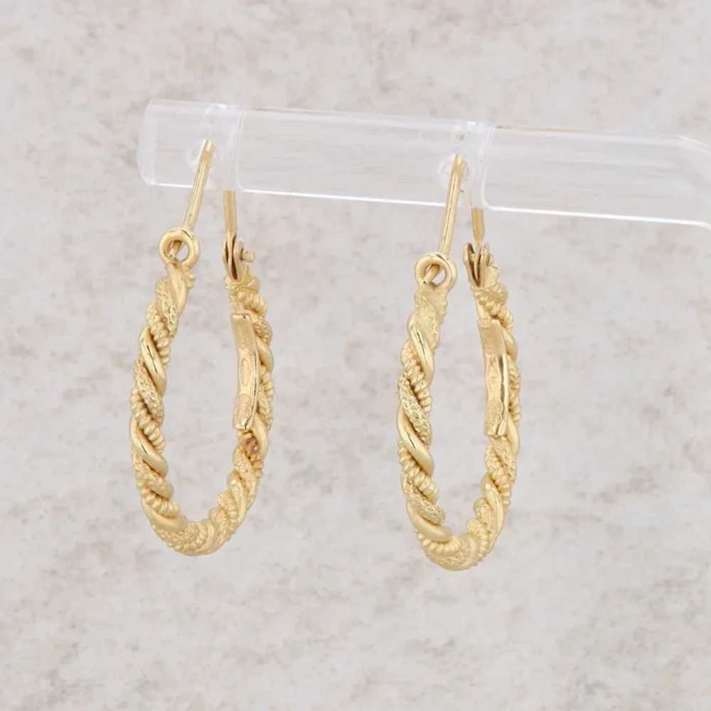 18k Yellow Gold Roped Hoop Earrings 3.12g - image 2