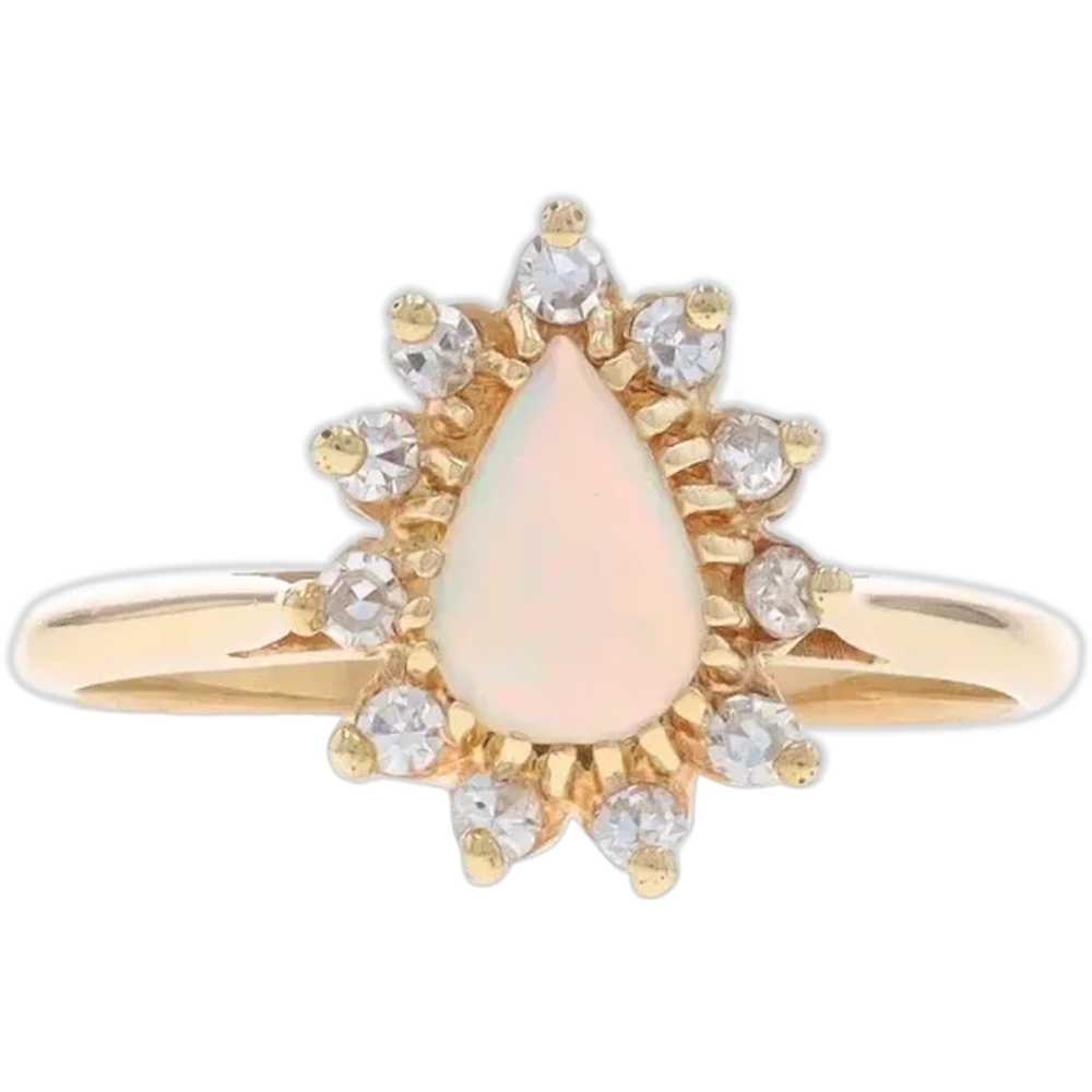 Yellow Gold Opal Diamond Halo Ring - 10k Pear Cab… - image 1