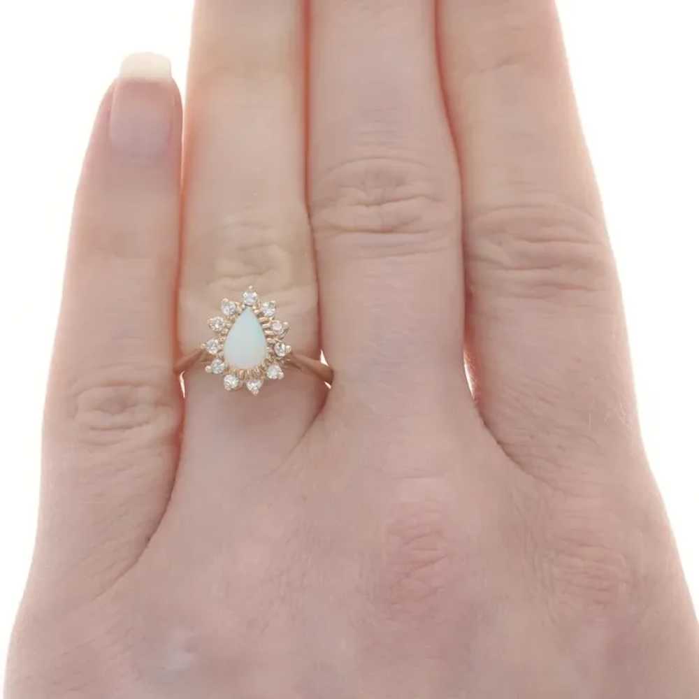 Yellow Gold Opal Diamond Halo Ring - 10k Pear Cab… - image 2