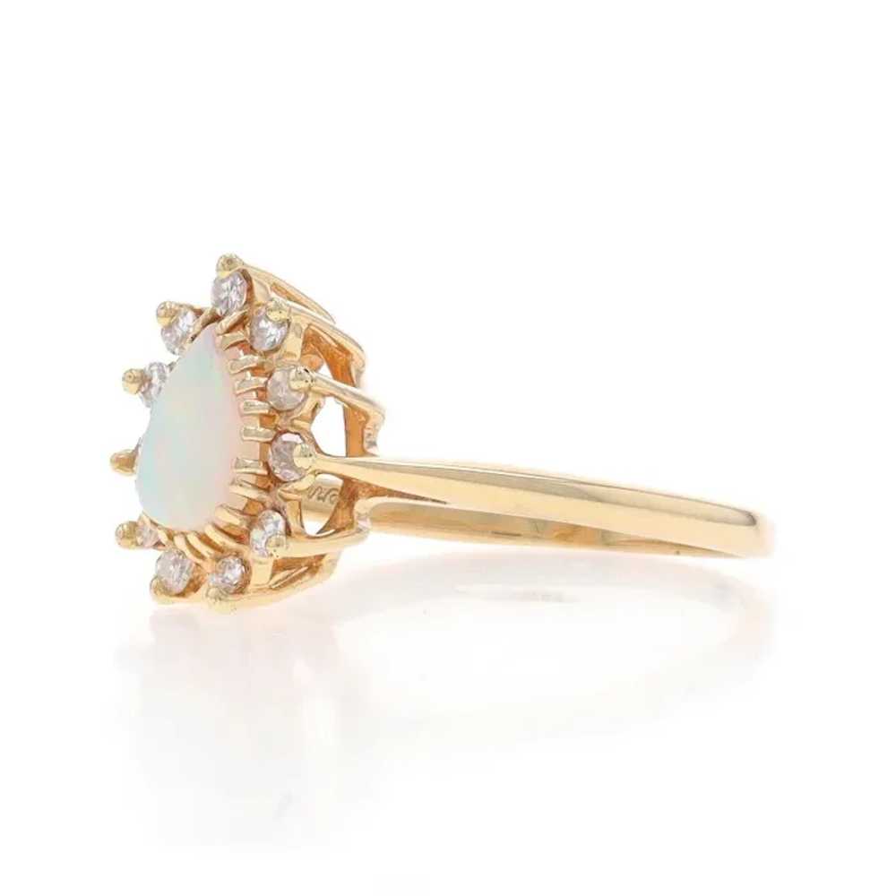 Yellow Gold Opal Diamond Halo Ring - 10k Pear Cab… - image 3