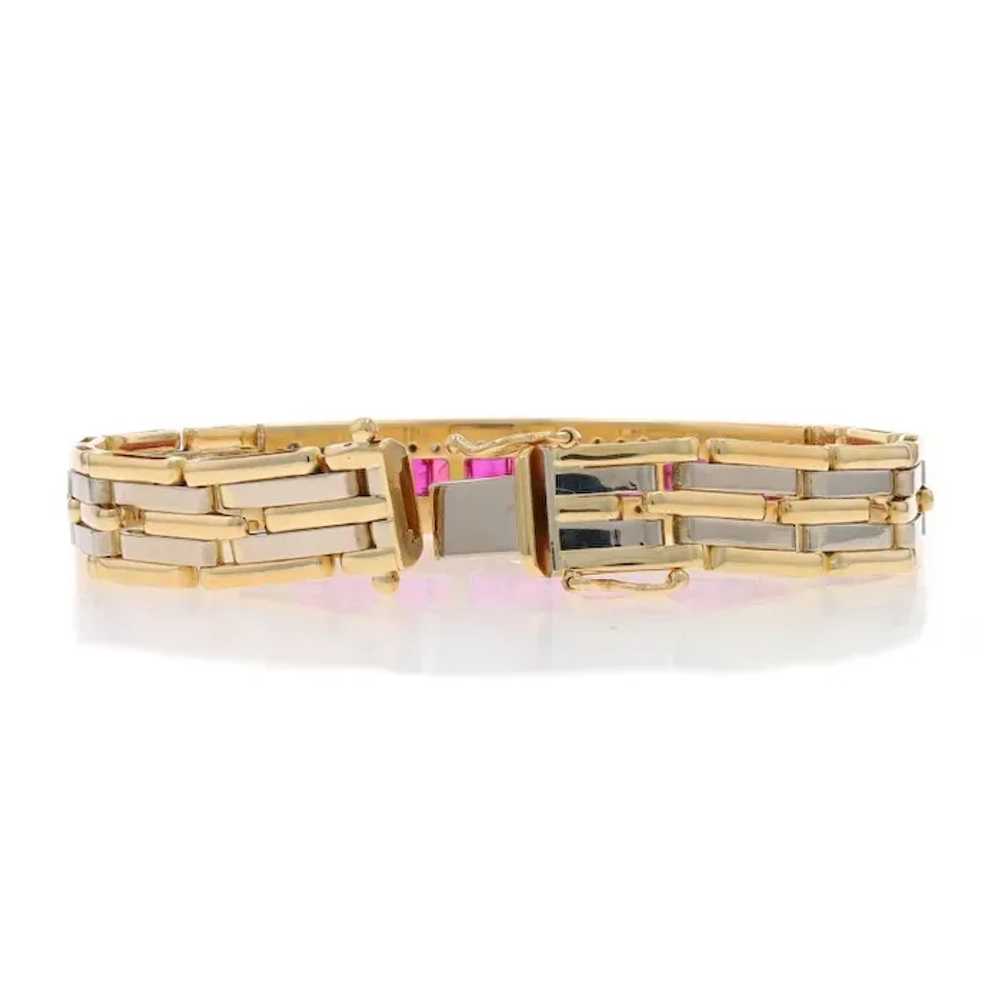 Yellow Gold Ruby Diamond Curved Bar Bracelet 7 1/… - image 3