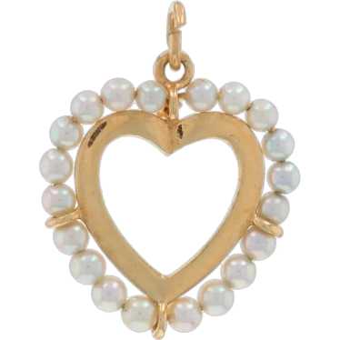 Yellow Gold Cultured Pearl Vintage Heart Pendant -