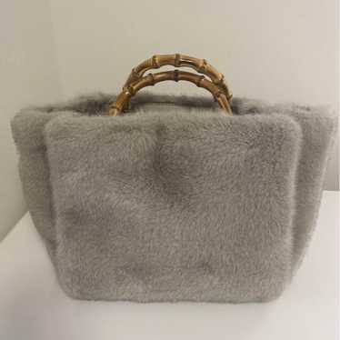 Gray faux fur handbag with removable strap - image 1