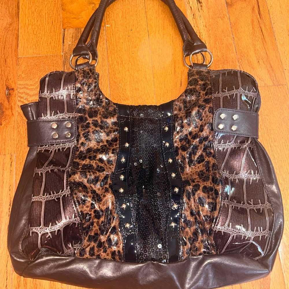 Vintage Y2K Cheetah Leather Sequin Bag - image 1