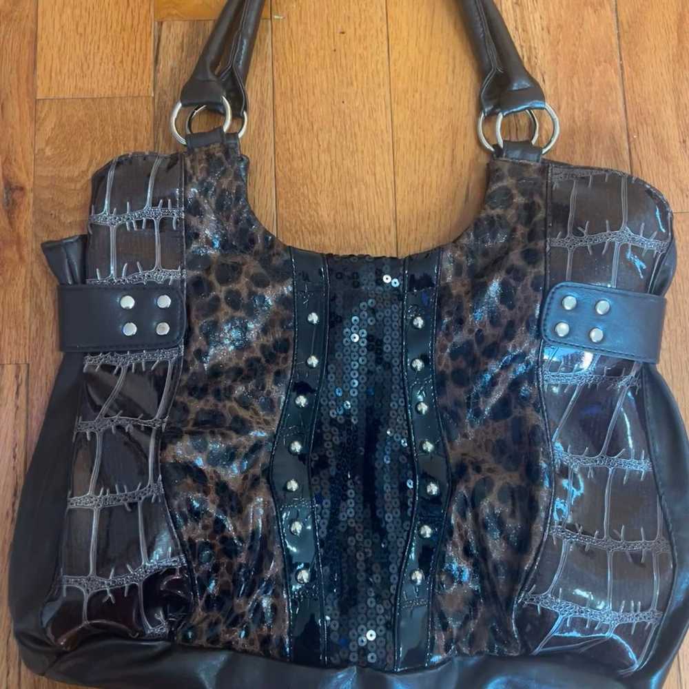 Vintage Y2K Cheetah Leather Sequin Bag - image 2