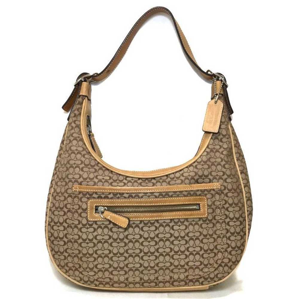 Coach Semi-Shoulder Bag Brown Leather Canvas Sign… - image 1