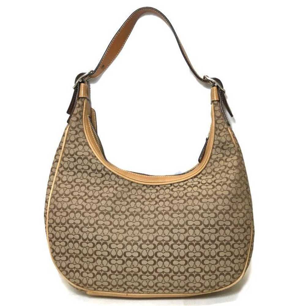 Coach Semi-Shoulder Bag Brown Leather Canvas Sign… - image 2