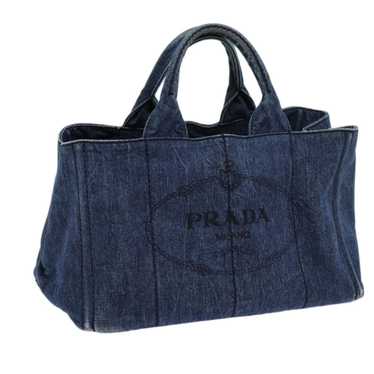 Prada PRADA Canapa MM Hand Bag Denim Blue Auth yk… - image 1