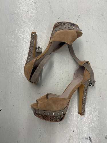 Designer Stylish Tan Suede High Heels with Studded