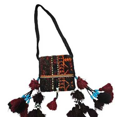 Jewel Tone Wool Rug Tapestry Bag Beads & Tassels … - image 1