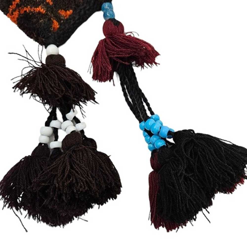 Jewel Tone Wool Rug Tapestry Bag Beads & Tassels … - image 5