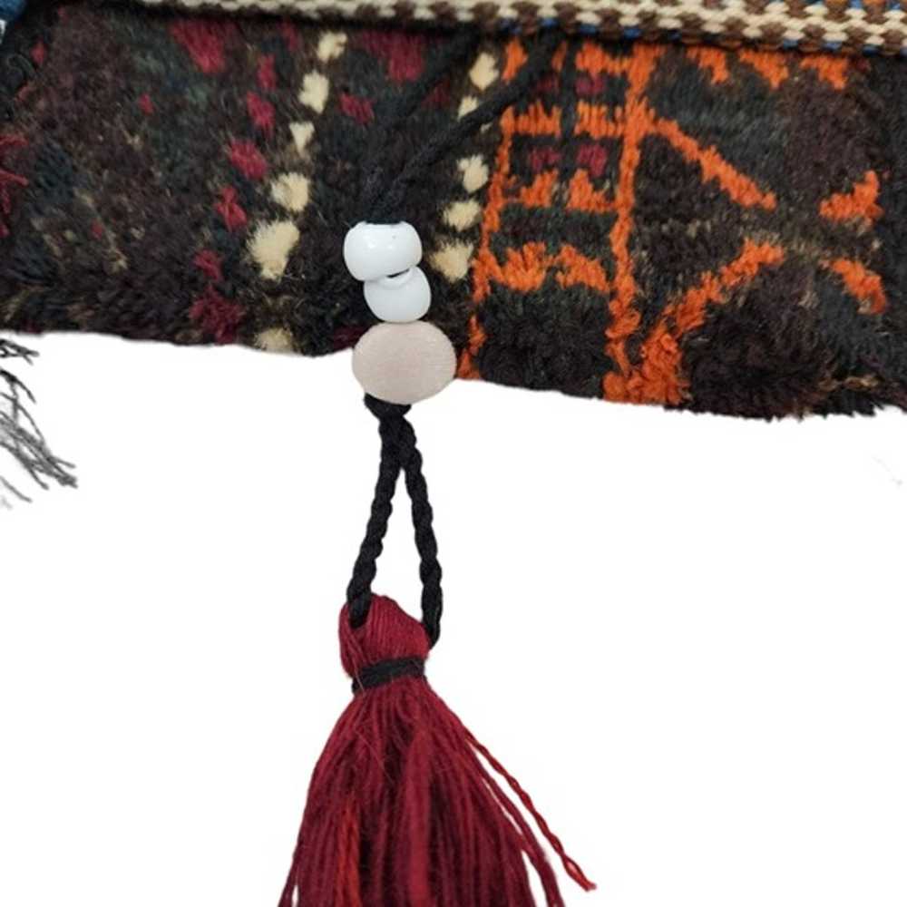 Jewel Tone Wool Rug Tapestry Bag Beads & Tassels … - image 6