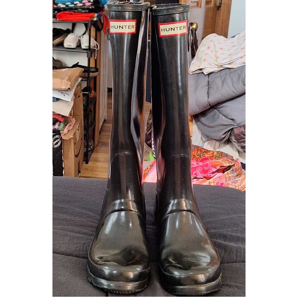 Hunter Hunter Tall Rain Boots Black Gloss Wellies… - image 4