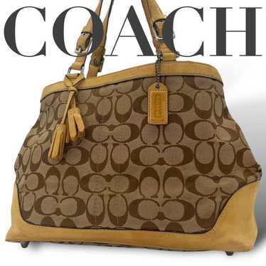 COACH Signature Leather Beige Canvas Tote Bag - image 1