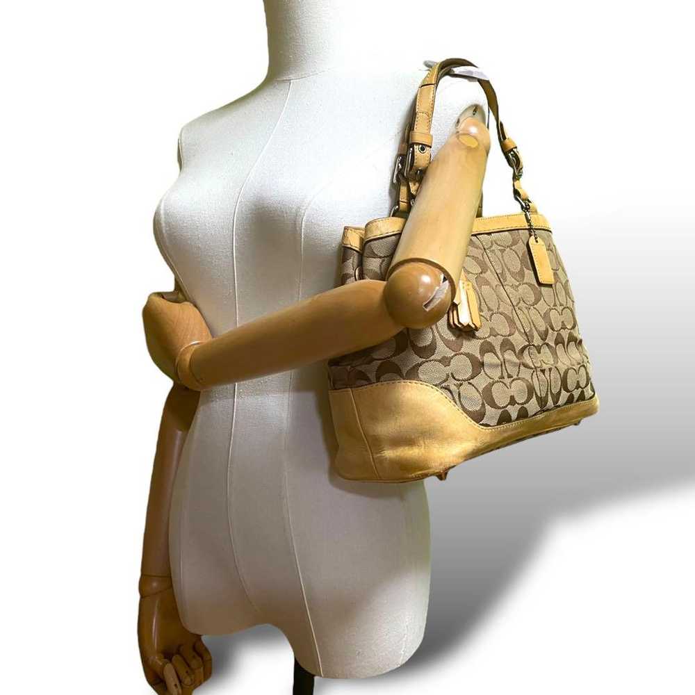 COACH Signature Leather Beige Canvas Tote Bag - image 2