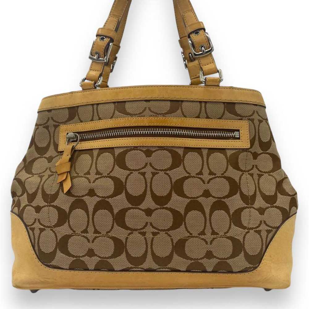 COACH Signature Leather Beige Canvas Tote Bag - image 3