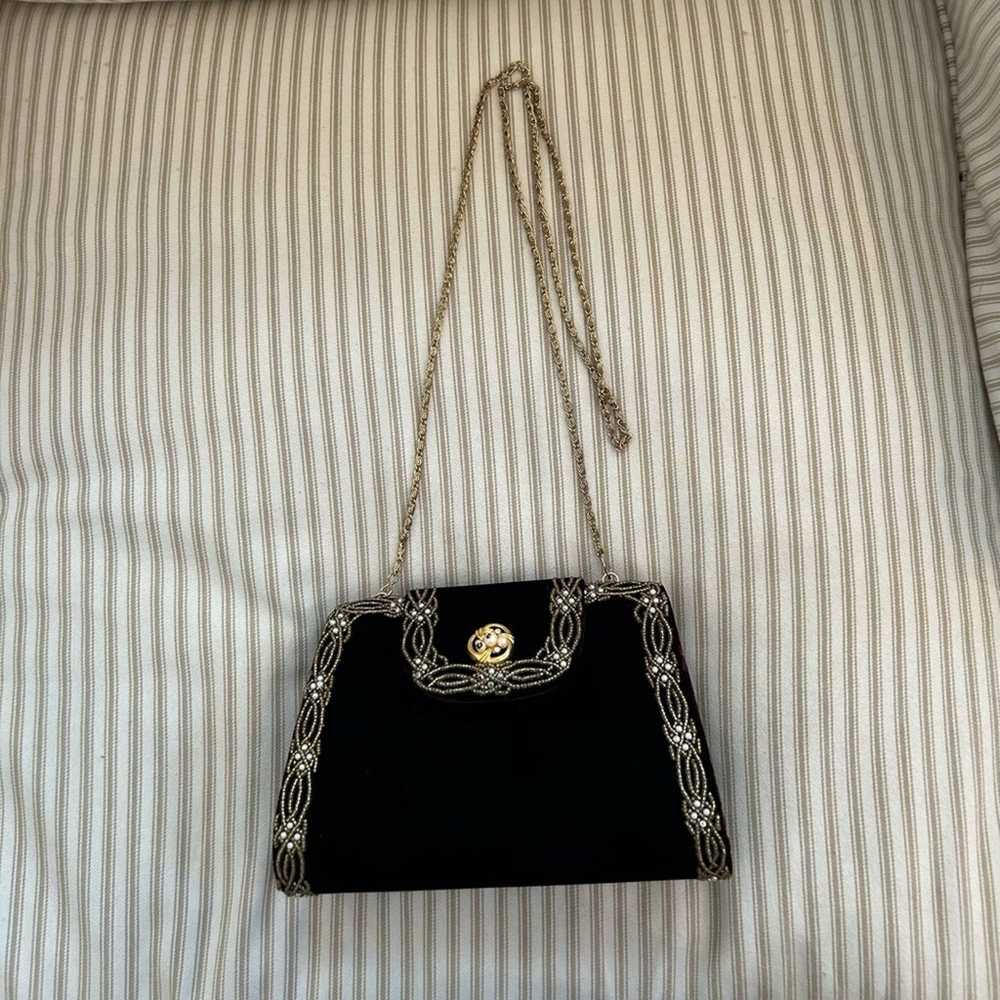 Vintage Black Beaded Evening Crossbody Bag Clutch - image 1