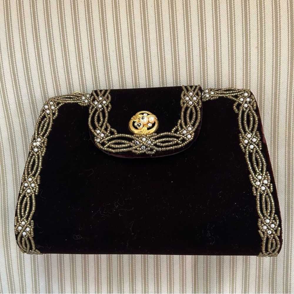 Vintage Black Beaded Evening Crossbody Bag Clutch - image 4