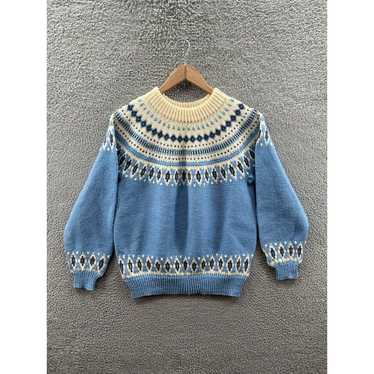 VINTAGE popular 90s Dale of Norway Wool Pullover Sweater M Ivory Blue