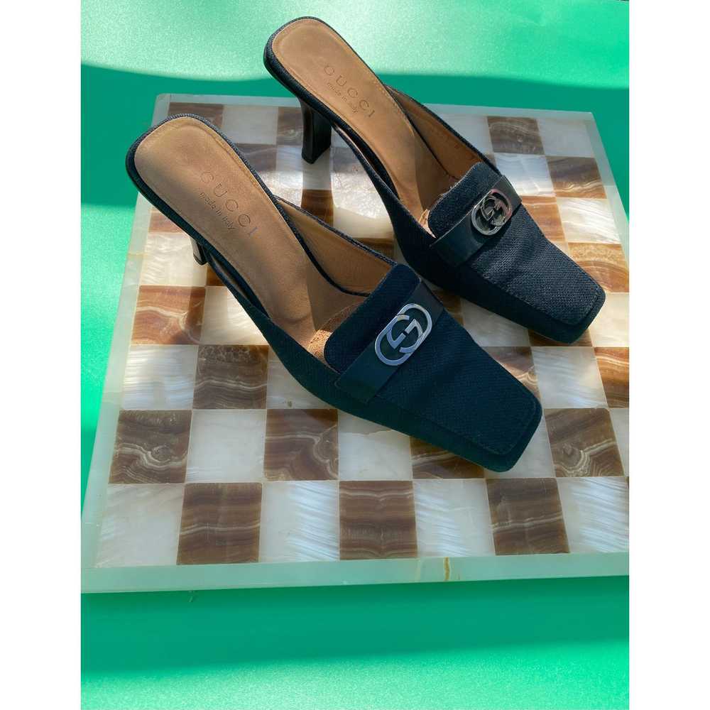 Gucci Vintage Gucci Black Canvas Heeled Mules wit… - image 3