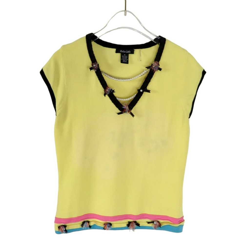 Vintage Y2k Dolce Cabo Pastel Yellow Tank with Pe… - image 4