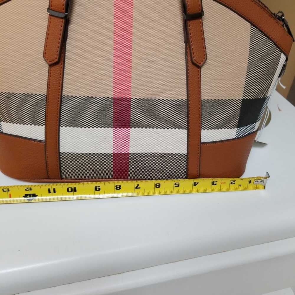 Plaid and tan satchel - image 3