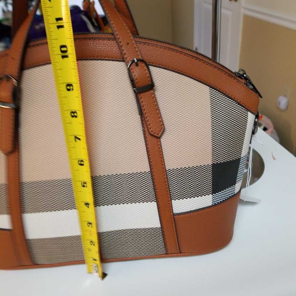 Plaid and tan satchel - image 4