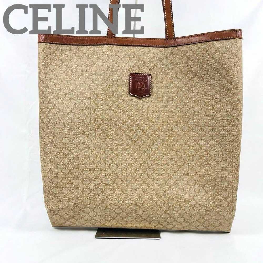 Celine leather tote bag Macadam blazon logo brown… - image 1