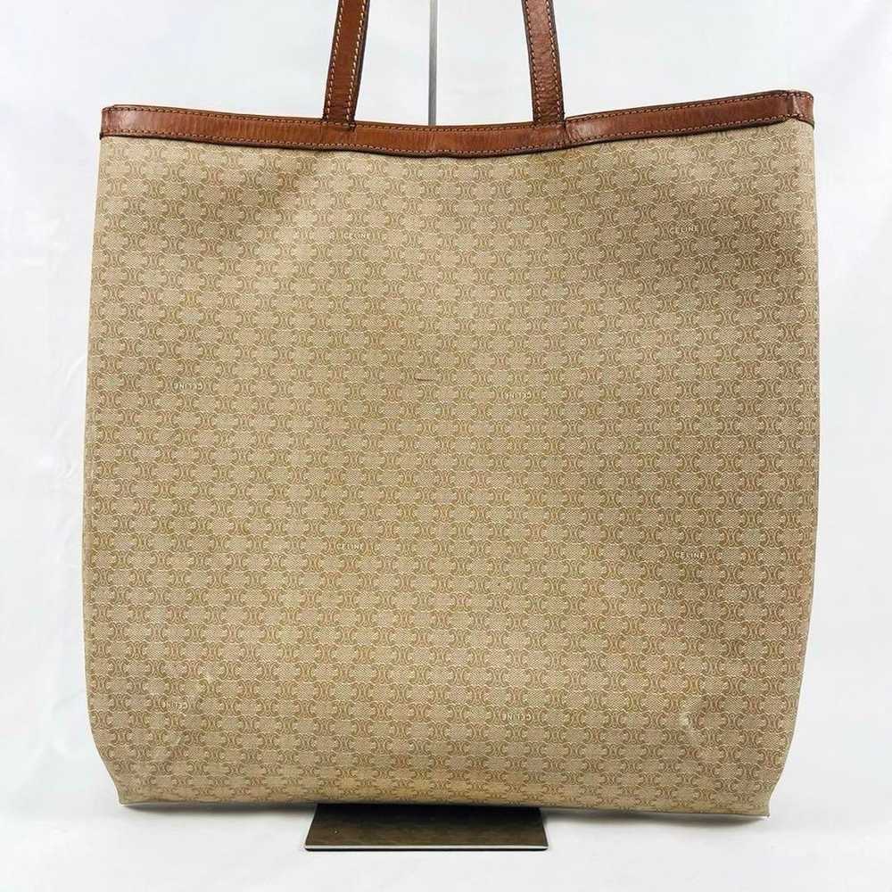 Celine leather tote bag Macadam blazon logo brown… - image 3