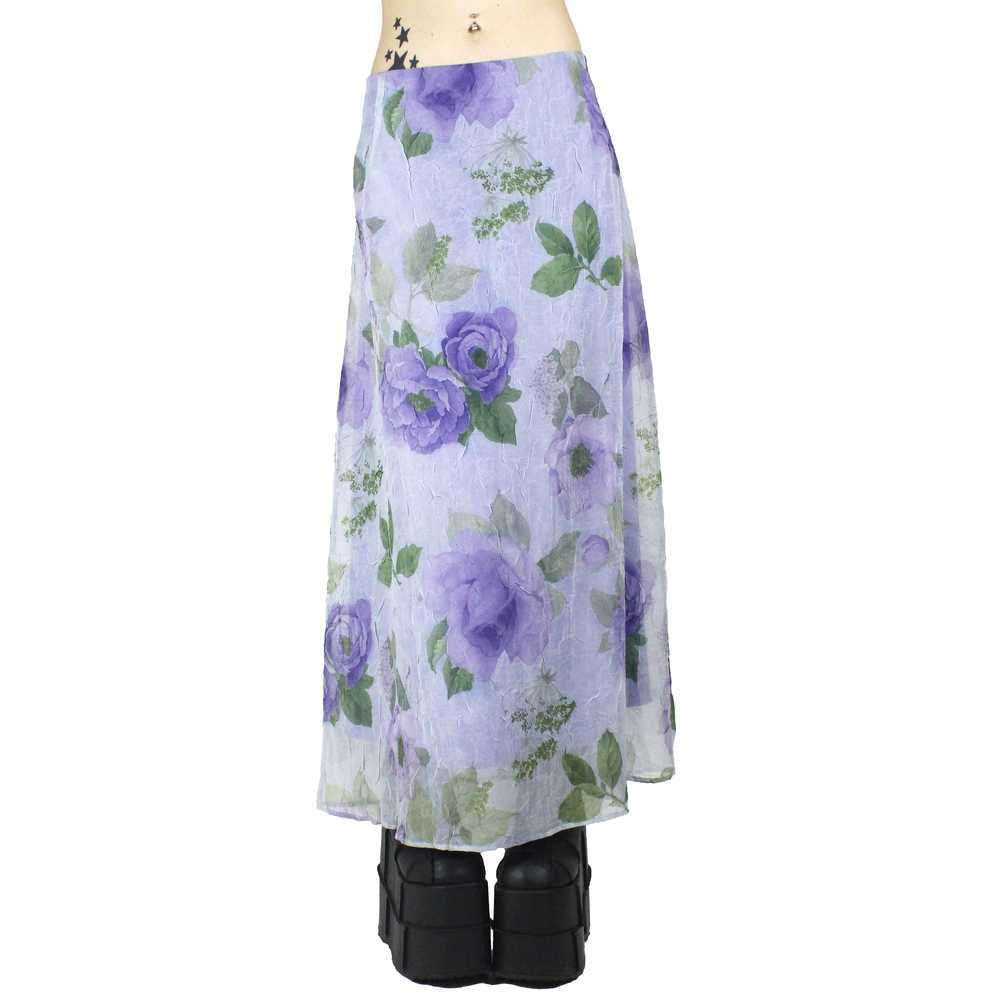 80s Floral Print Organza Maxi Skirt (M/L) - image 1