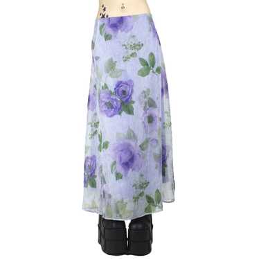 80s Floral Print Organza Maxi Skirt (M/L) - image 1