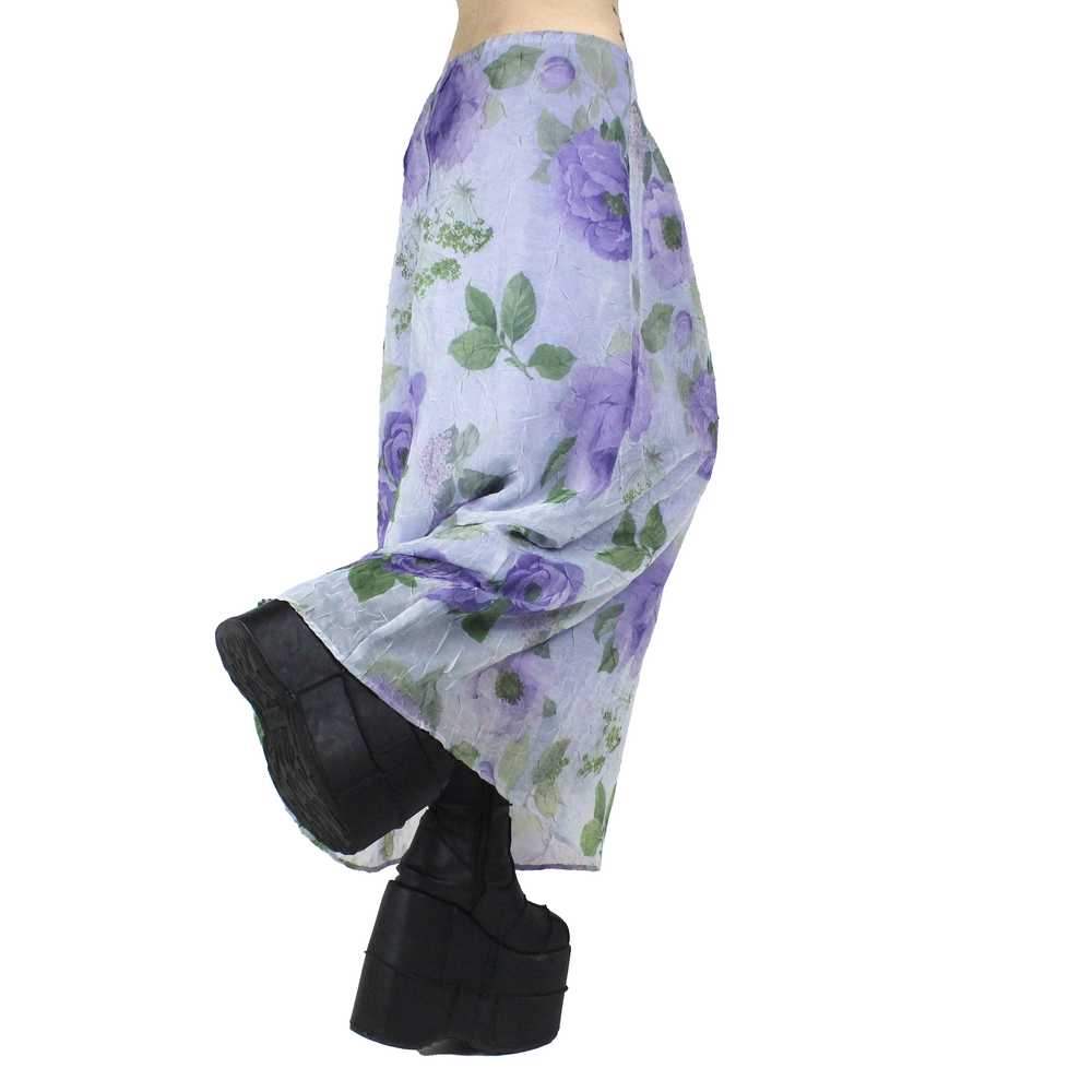 80s Floral Print Organza Maxi Skirt (M/L) - image 2