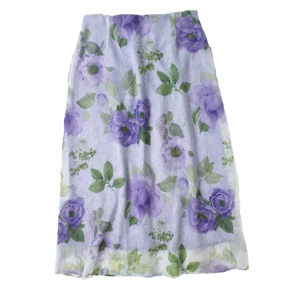 80s Floral Print Organza Maxi Skirt (M/L) - image 3