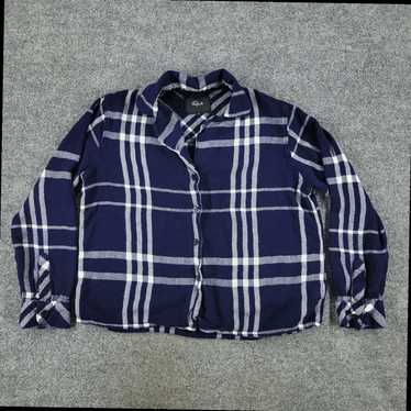 Rails Small Blue Plaid Flannel Rails Button Crop … - image 1