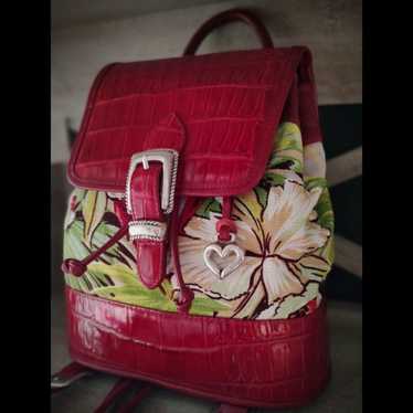 Brighton Red Flower Backpack Purse with Adjustable