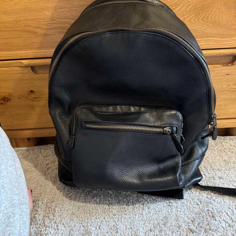 Black Leather Backpack with Outer Pocket - image 1