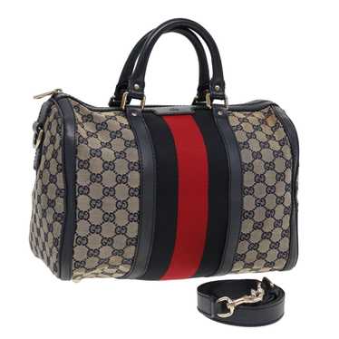 GUCCI GG Canvas Boston Bag 2way Beige Navy Silver… - image 1