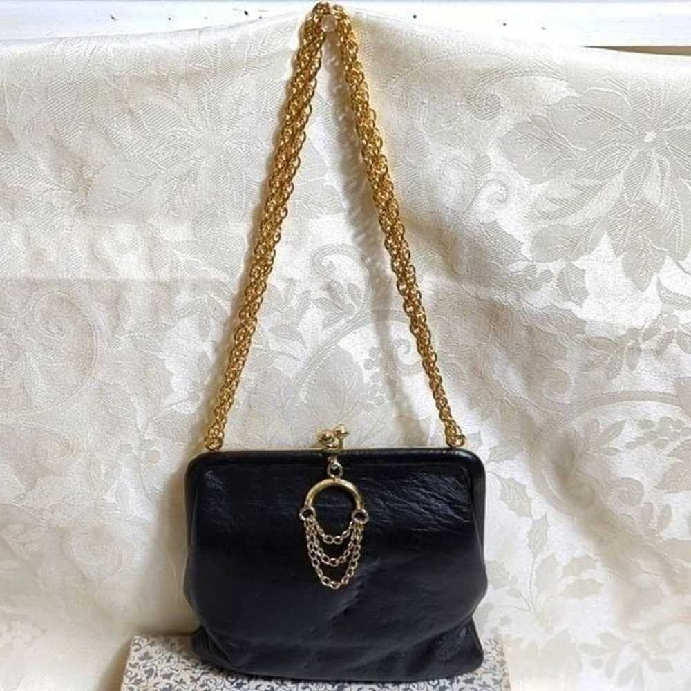 Vintage Black Leather Chain Crossbody Evening Bag - image 1