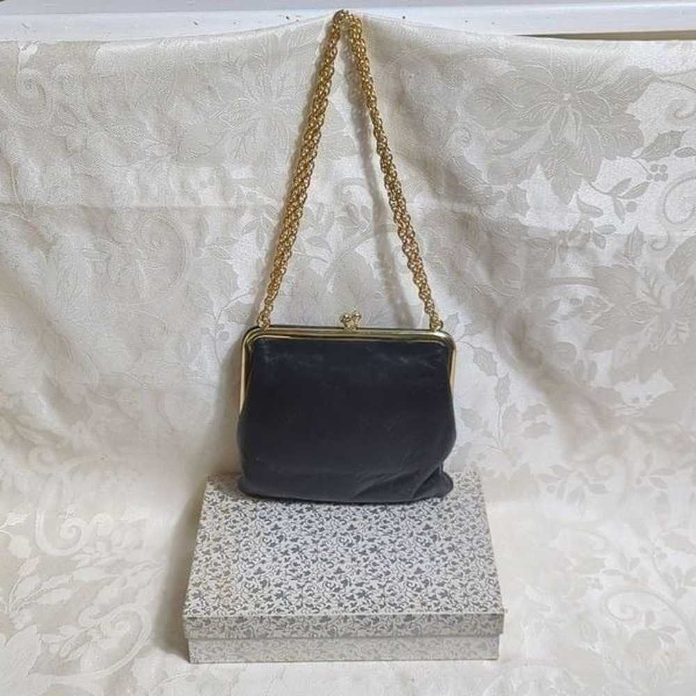 Vintage Black Leather Chain Crossbody Evening Bag - image 3