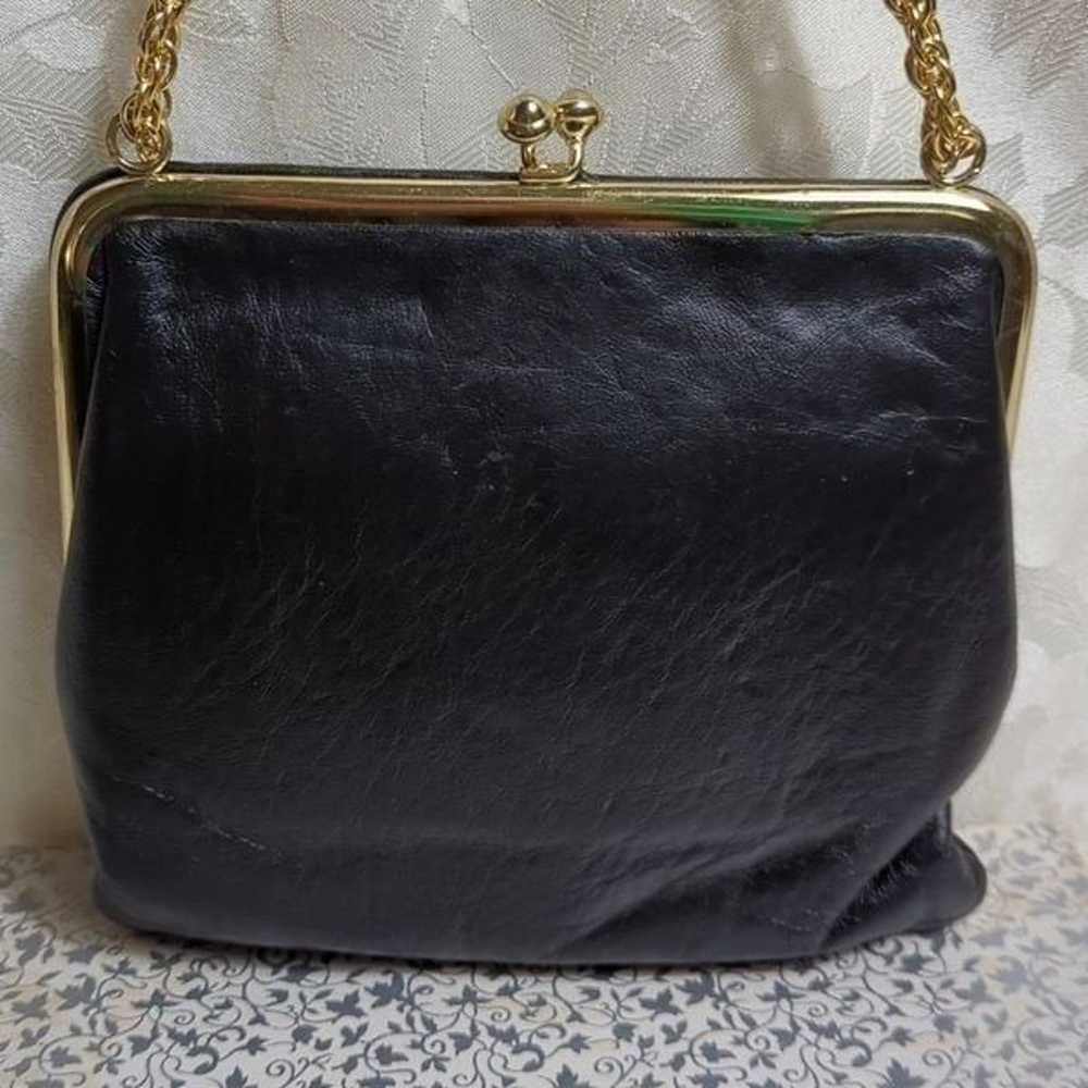 Vintage Black Leather Chain Crossbody Evening Bag - image 4