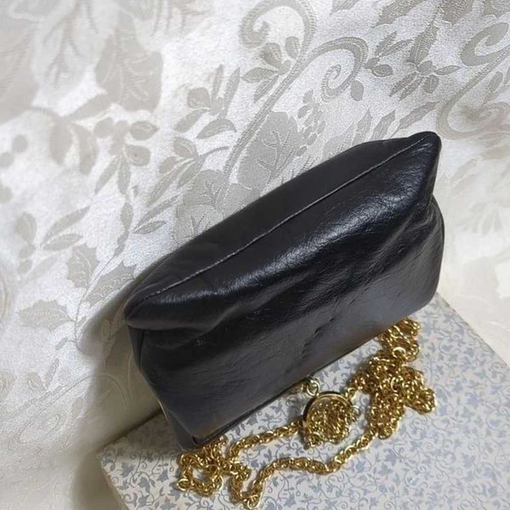 Vintage Black Leather Chain Crossbody Evening Bag - image 5